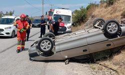 Kontrolden çıkan araç devrildi