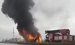 Bayram yolcularını taşıyan otobüs yandı