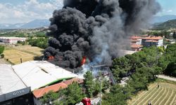 Denizli'de kauçuk fabrikasında çıkan yangına müdahale ediliyor