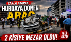Takla atarak hurdaya dönen araç 2 kişiye mezar oldu