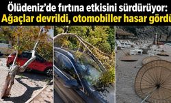 Ölüdeniz’de fırtına etkisini sürdürüyor: Ağaçlar devrildi, otomobiller hasar gördü