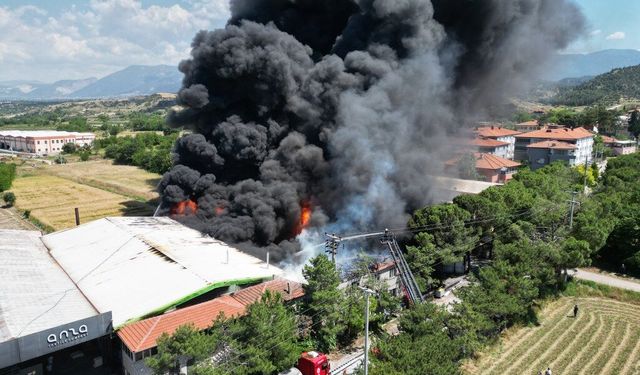Denizli'de kauçuk fabrikasında çıkan yangına müdahale ediliyor