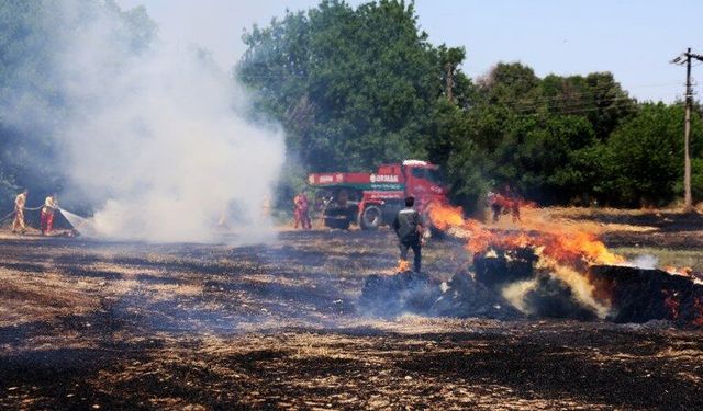 Tonlarca saman balyası kül oldu