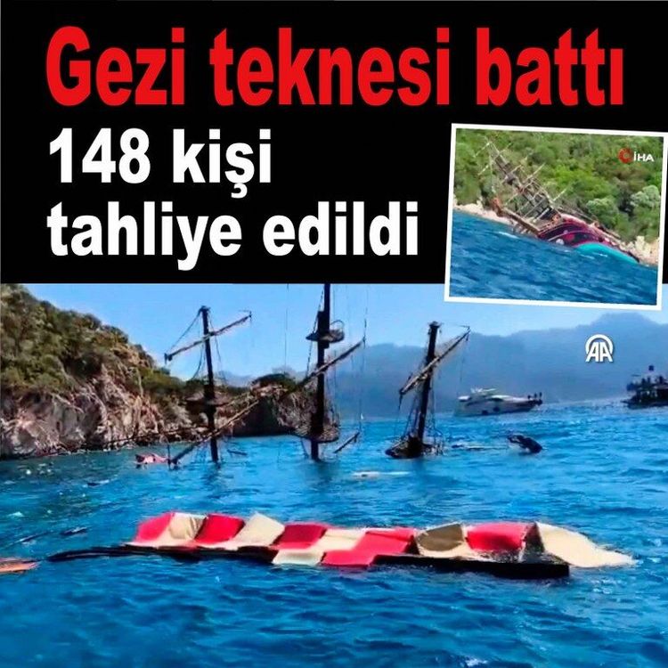Marmaris'te gezi teknesi battı, 148 kişi tahliye edildi