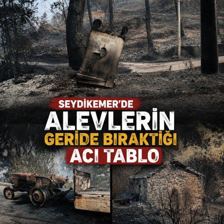 Günün ilk ışıklarıyla yanan evler ve traktörler görüntülendi
