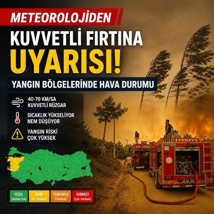 Meteorolojiden kuvvetli fırtına uyarısı: Yangın bölgelerinde hava durumu