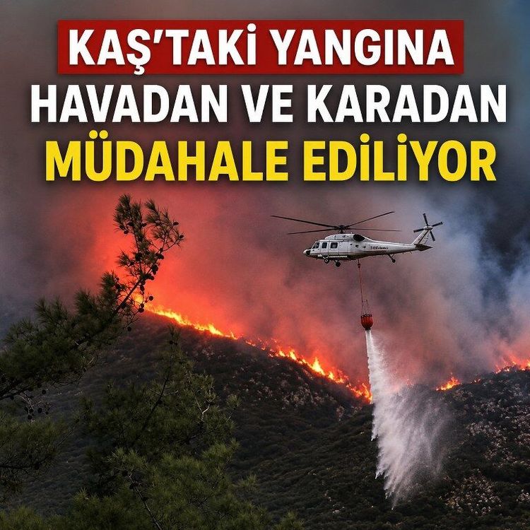 Kaş'ta çıkan yangına havadan ve karadan müdahale ediliyor