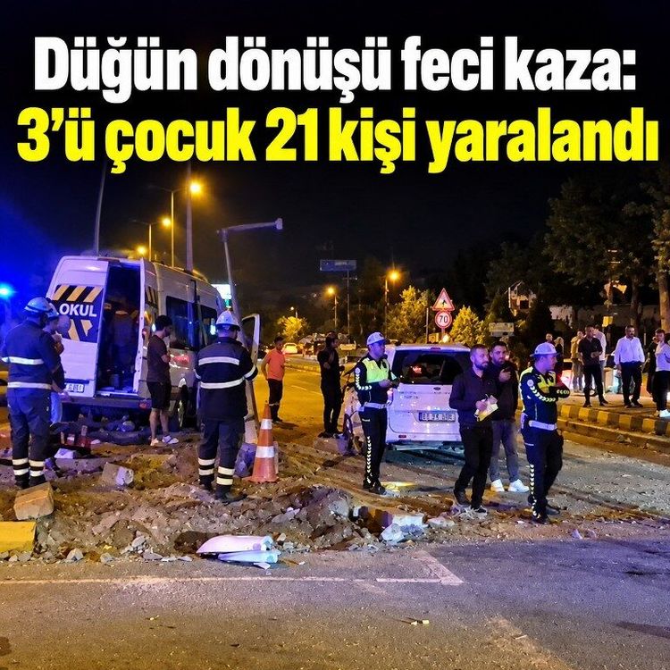 Düğün dönüşü kaza: 3'ü çocuk 21 kişi yaralandı