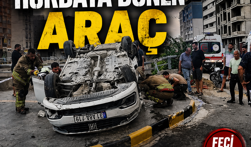 Takla atarak hurdaya dönen araç 2 kişiye mezar oldu