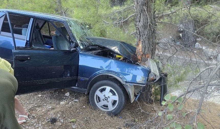 Çam ağacı faciayı önledi: Otomobil uçuruma düşmekten son anda kurtuldu